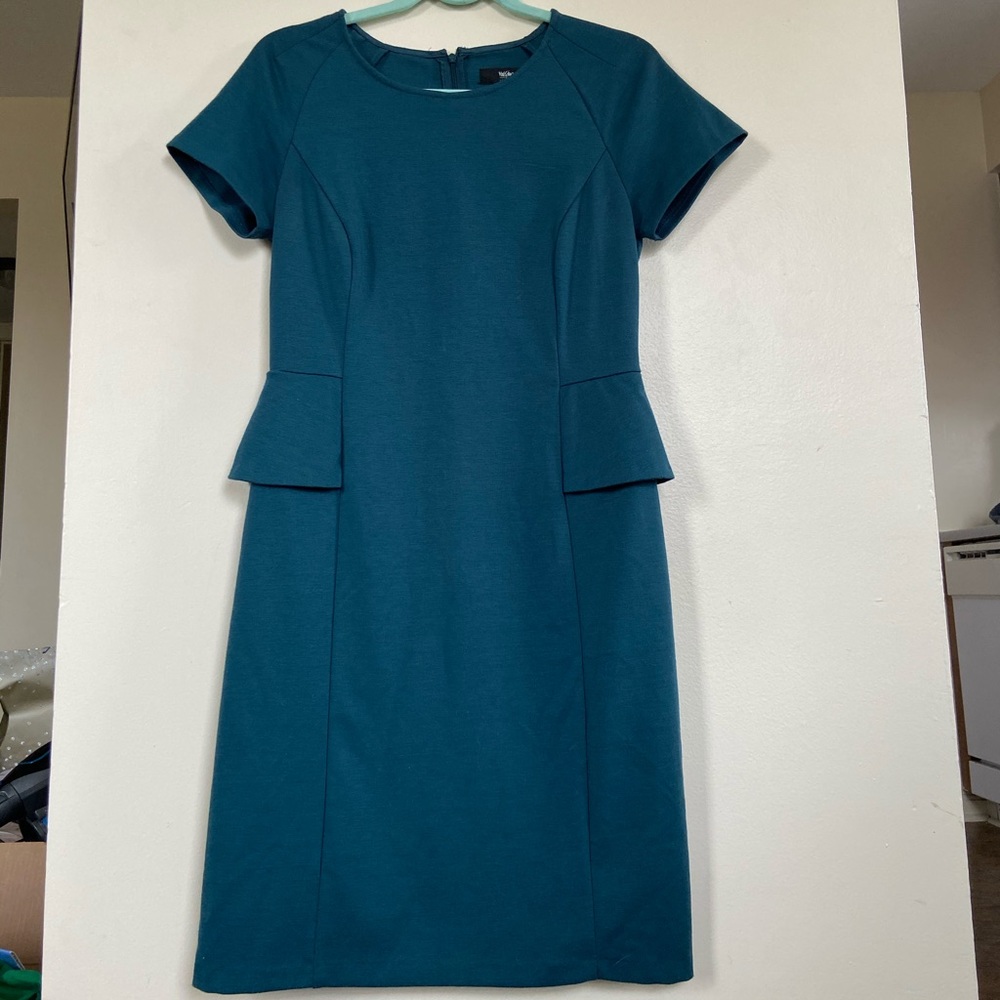 Deep teal blue women’s stretch peplum dress